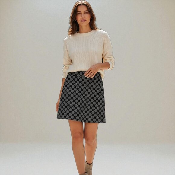 LOFT Black & White Patterned Woven A-Line Mini Skirt - Picture 1 of 6